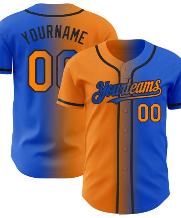 Custom Thunder Blue Bay Orange-Black Gradient Fashion Baseball Jersey, Gift For Baseball Fans