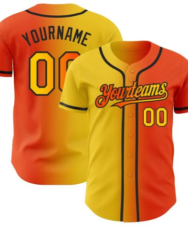 Custom Orange Yellow-Black Gradient Fashion Baseball Jersey, Gift For Baseball Fans