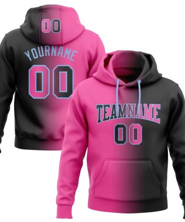 Custom Black Pink-Light Blue Gradient Fashion Sports Pullover Sweatshirt Hoodie, Gift For Football, Baseball, Hockey, Basketball, Softball & Rugby Fans