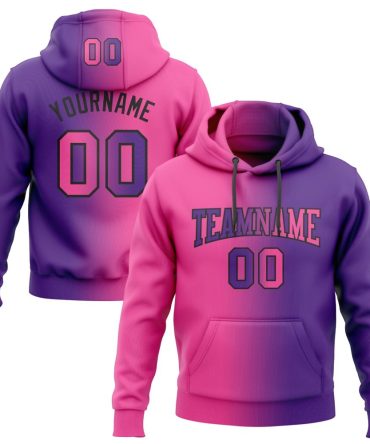 Custom Purple Pink-Black Gradient Fashion Sports Pullover Sweatshirt Hoodie, Gift For Football, Baseball, Hockey, Basketball, Softball & Rugby Fans