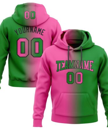Custom Grass Green Pink-Black Gradient Fashion Sports Pullover Sweatshirt Hoodie, Gift For Football, Baseball, Hockey, Basketball, Softball & Rugby Fans