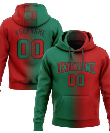 Custom Red Kelly Green-Black Gradient Fashion Sports Pullover Sweatshirt Hoodie, Gift For Football, Baseball, Hockey, Basketball, Softball & Rugby Fans