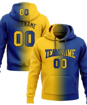 Custom Royal Yellow-Black Gradient Fashion Sports Pullover Sweatshirt Hoodie, Gift For Football, Baseball, Hockey, Basketball, Softball & Rugby Fans