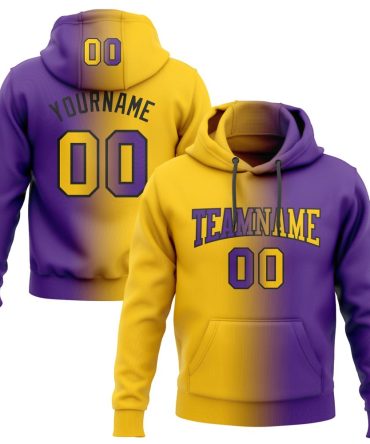 Custom Purple Yellow-Black Gradient Fashion Sports Pullover Sweatshirt Hoodie, Gift For Football, Baseball, Hockey, Basketball, Softball & Rugby Fans