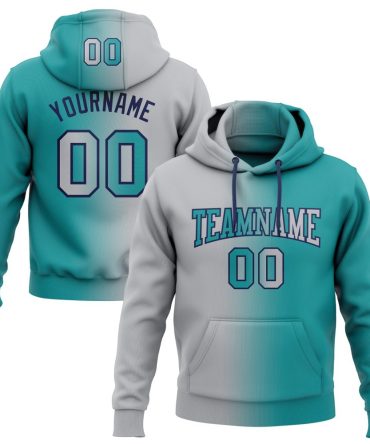 Custom Teal Gray-Navy Gradient Fashion Sports Pullover Sweatshirt Hoodie, Gift For Football, Baseball, Hockey, Basketball, Softball & Rugby Fans