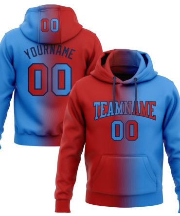 Custom Powder Blue Red-Navy Gradient Fashion Sports Pullover Sweatshirt Hoodie, Gift For Football, Baseball, Hockey, Basketball, Softball & Rugby Fans