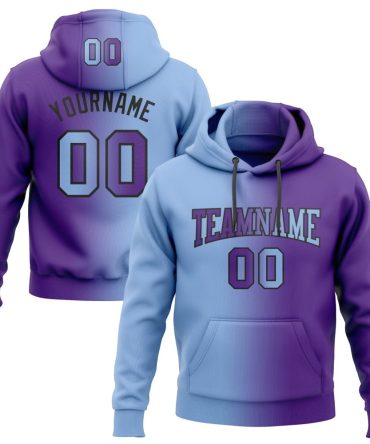 Custom Purple Light Blue-Black Gradient Fashion Sports Pullover Sweatshirt Hoodie, Gift For Football, Baseball, Hockey, Basketball, Softball & Rugby Fans