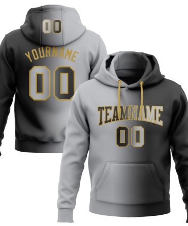 Custom Black Gray-Old Gold Gradient Fashion Sports Pullover Sweatshirt Hoodie, Gift For Football, Baseball, Hockey, Basketball, Softball & Rugby Fans
