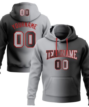 Custom Black Gray-Red Gradient Fashion Sports Pullover Sweatshirt Hoodie, Gift For Football, Baseball, Hockey, Basketball, Softball & Rugby Fans