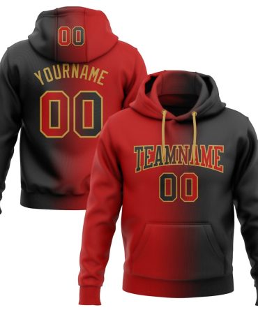 Custom Black Red-Old Gold Gradient Fashion Sports Pullover Sweatshirt Hoodie, Gift For Football, Baseball, Hockey, Basketball, Softball & Rugby Fans