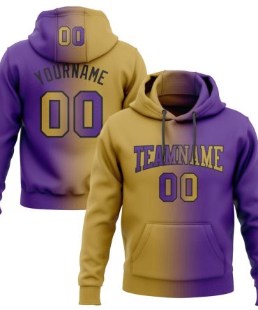Custom Purple Old Gold-Black Gradient Fashion Sports Pullover Sweatshirt Hoodie, Gift For Football, Baseball, Hockey, Basketball, Softball & Rugby Fans