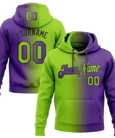 Custom Purple Neon Green-Black Gradient Fashion Sports Pullover Sweatshirt Hoodie, Gift For Football, Baseball, Hockey, Basketball, Softball & Rugby Fans