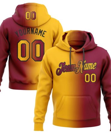 Custom Maroon Gold-Black Gradient Fashion Sports Pullover Sweatshirt Hoodie, Gift For Football, Baseball, Hockey, Basketball, Softball & Rugby Fans
