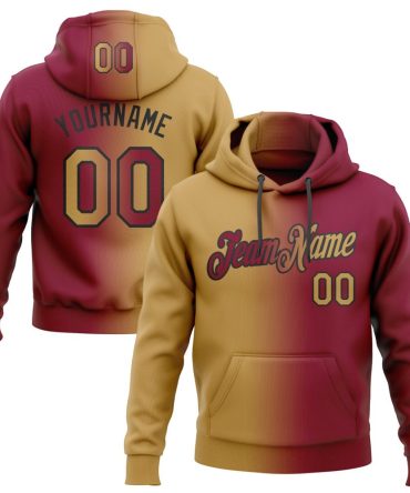 Custom Maroon Old Gold-Black Gradient Fashion Sports Pullover Sweatshirt Hoodie, Gift For Football, Baseball, Hockey, Basketball, Softball & Rugby Fans