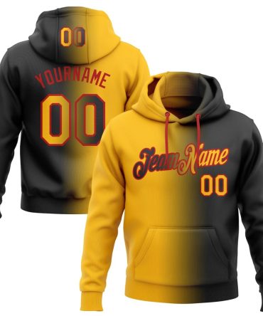 Custom Black Gold-Red Gradient Fashion Sports Pullover Sweatshirt Hoodie, Gift For Football, Baseball, Hockey, Basketball, Softball & Rugby Fans
