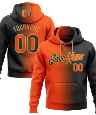 Custom Black Orange-Old Gold Gradient Fashion Sports Pullover Sweatshirt Hoodie, Gift For Football, Baseball, Hockey, Basketball, Softball & Rugby Fans