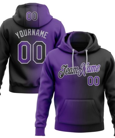 Custom Black Purple-Gray Gradient Fashion Sports Pullover Sweatshirt Hoodie, Gift For Football, Baseball, Hockey, Basketball, Softball & Rugby Fans