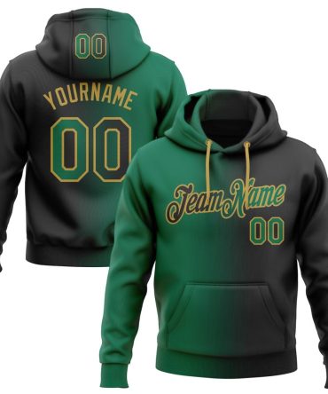 Custom Black Kelly Green-Old Gold Gradient Fashion Sports Pullover Sweatshirt Hoodie, Gift For Football, Baseball, Hockey, Basketball, Softball & Rugby Fans