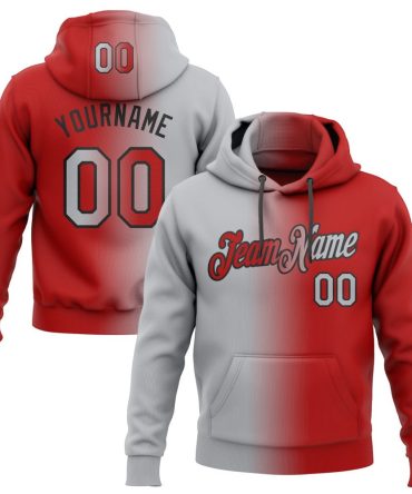 Custom Red Gray-Black Gradient Fashion Sports Pullover Sweatshirt Hoodie, Gift For Football, Baseball, Hockey, Basketball, Softball & Rugby Fans
