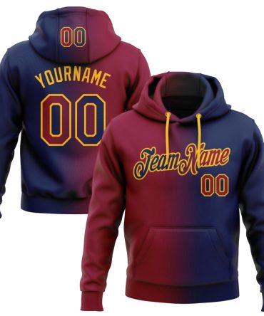 Custom Navy Maroon-Gold Gradient Fashion Sports Pullover Sweatshirt Hoodie, Gift For Football, Baseball, Hockey, Basketball, Softball & Rugby Fans