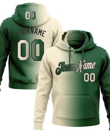 Custom Green Cream-Black Gradient Fashion Sports Pullover Sweatshirt Hoodie, Gift For Football, Baseball, Hockey, Basketball, Softball & Rugby Fans