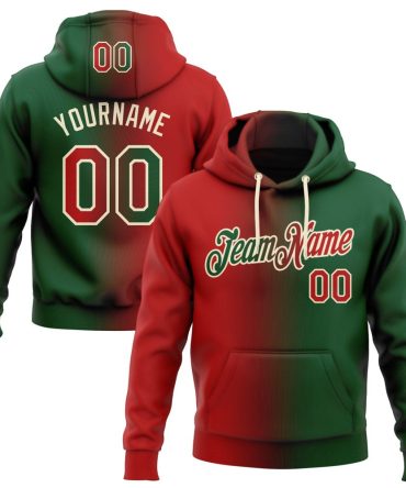 Custom Green Red-Cream Gradient Fashion Sports Pullover Sweatshirt Hoodie, Gift For Football, Baseball, Hockey, Basketball, Softball & Rugby Fans