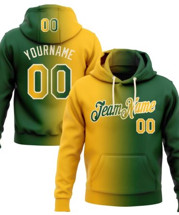 Custom Green Gold-Cream Gradient Fashion Sports Pullover Sweatshirt Hoodie, Gift For Football, Baseball, Hockey, Basketball, Softball & Rugby Fans