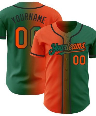 Custom Kelly Green Orange-Black Gradient Fashion Baseball Jersey, Gift For Baseball Fans