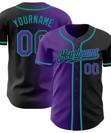 Custom Black Purple-Teal Gradient Fashion Baseball Jersey, Gift For Baseball Fans