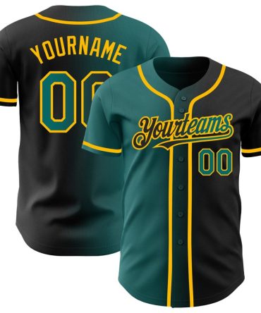 Custom Black Teal-Gold Gradient Fashion Baseball Jersey, Gift For Baseball Fans