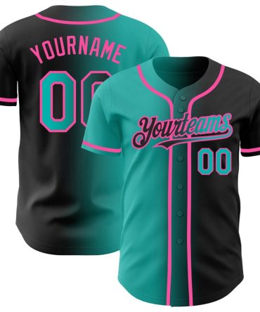 Custom Black Aqua-Pink Gradient Fashion Baseball Jersey, Gift For Baseball Fans