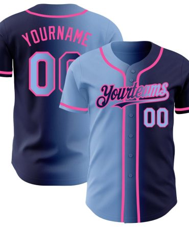 Custom Navy Light Blue-Pink Gradient Fashion Baseball Jersey, Gift For Baseball Fans