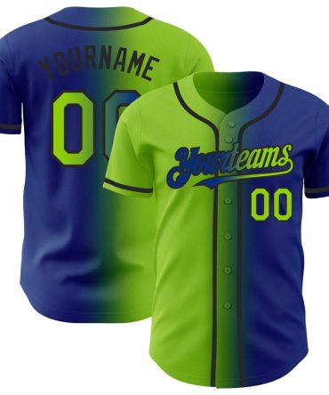 Custom Royal Neon Green-Black Gradient Fashion Baseball Jersey, Gift For Baseball Fans