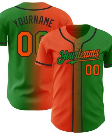 Custom Grass Green Orange-Black Gradient Fashion Baseball Jersey, Gift For Baseball Fans