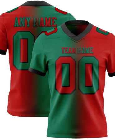 Custom Red Kelly Green-Black Authentic Gradient Fashion Football Jersey, Gift For Football Fans