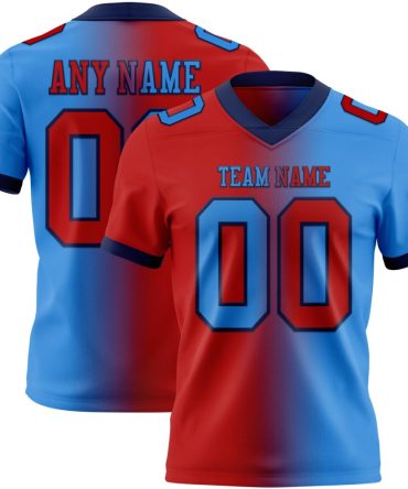 Custom Powder Blue Red-Navy Authentic Gradient Fashion Football Jersey, Gift For Football Fans