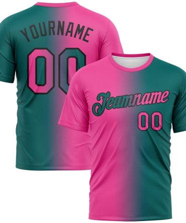 Custom Teal Pink-Black Gradient Fashion Performance T-Shirt, For Football, Baseball, Hockey, Basketball, Softball & Rugby Fans