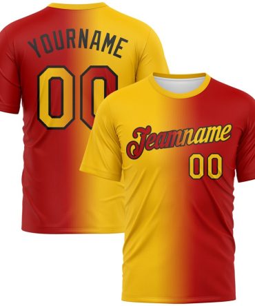 Custom Red Yellow-Black Gradient Fashion Performance T-Shirt, For Football, Baseball, Hockey, Basketball, Softball & Rugby Fans