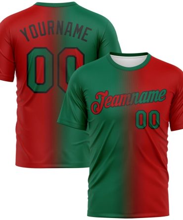 Custom Red Kelly Green-Black Gradient Fashion Performance T-Shirt, For Football, Baseball, Hockey, Basketball, Softball & Rugby Fans
