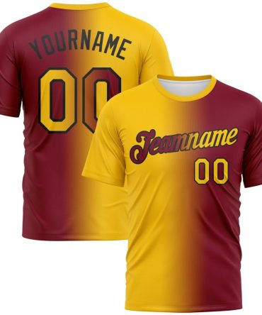 Custom Crimson Yellow-Black Gradient Fashion Performance T-Shirt, For Football, Baseball, Hockey, Basketball, Softball & Rugby Fans