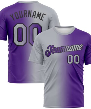 Custom Purple Gray-Black Gradient Fashion Performance T-Shirt, For Football, Baseball, Hockey, Basketball, Softball & Rugby Fans
