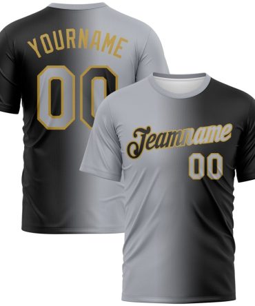 Custom Black Gray-Old Gold Gradient Fashion Performance T-Shirt, For Football, Baseball, Hockey, Basketball, Softball & Rugby Fans