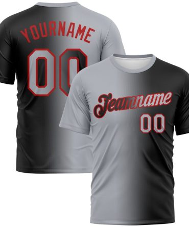 Custom Black Gray-Red Gradient Fashion Performance T-Shirt, For Football, Baseball, Hockey, Basketball, Softball & Rugby Fans