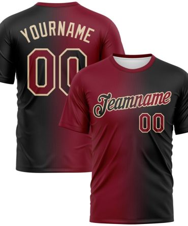 Custom Black Crimson-City Cream Gradient Fashion Performance T-Shirt, For Football, Baseball, Hockey, Basketball, Softball & Rugby Fans