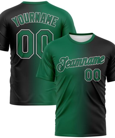 Custom Black Kelly Green-White Gradient Fashion Performance T-Shirt, For Football, Baseball, Hockey, Basketball, Softball & Rugby Fans