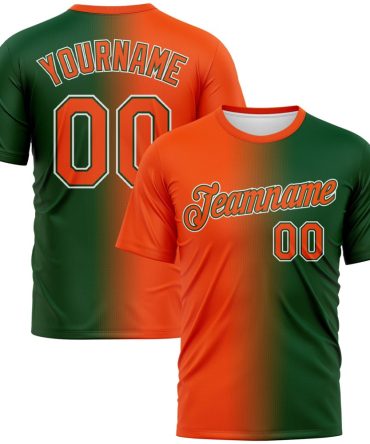Custom Green Orange-White Gradient Fashion Performance T-Shirt, For Football, Baseball, Hockey, Basketball, Softball & Rugby Fans