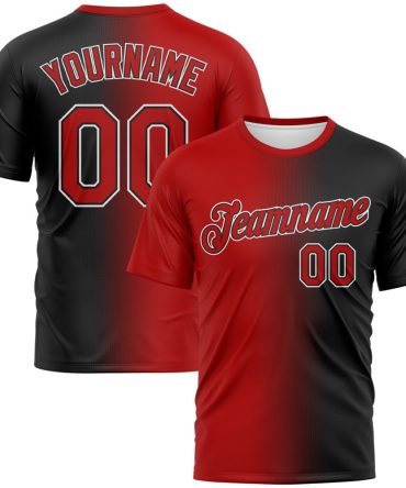Custom Black Red-White Gradient Fashion Performance T-Shirt, For Football, Baseball, Hockey, Basketball, Softball & Rugby Fans