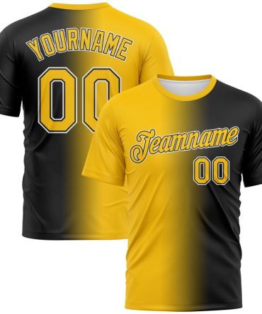 Custom Black Yellow-White Gradient Fashion Performance T-Shirt, For Football, Baseball, Hockey, Basketball, Softball & Rugby Fans