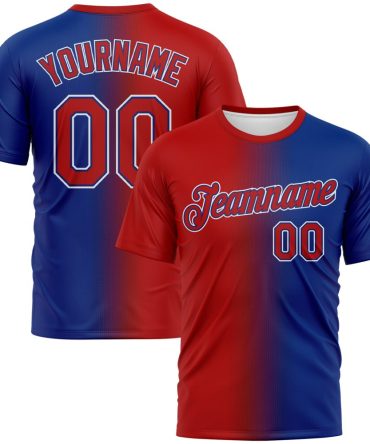 Custom Royal Red-White Gradient Fashion Performance T-Shirt, For Football, Baseball, Hockey, Basketball, Softball & Rugby Fans