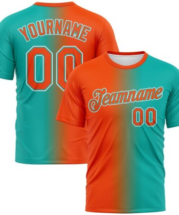 Custom Aqua Orange-White Gradient Fashion Performance T-Shirt, For Football, Baseball, Hockey, Basketball, Softball & Rugby Fans